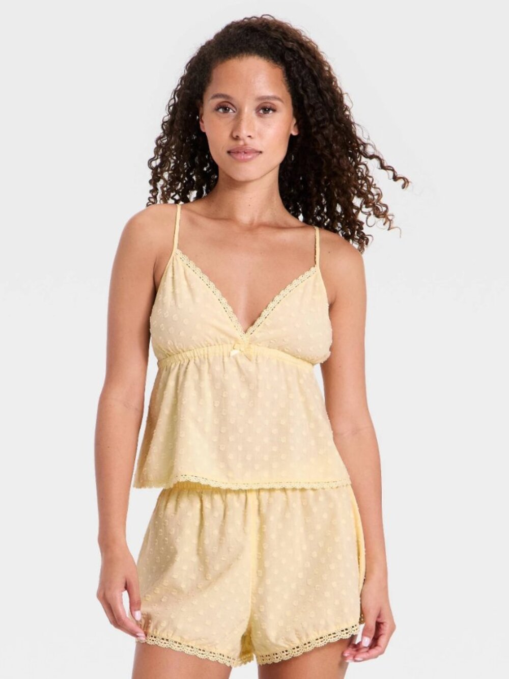 NEW Wild Fable Women's Lace Trim Tank Top and Shorts Yellow Medium Pajama Set